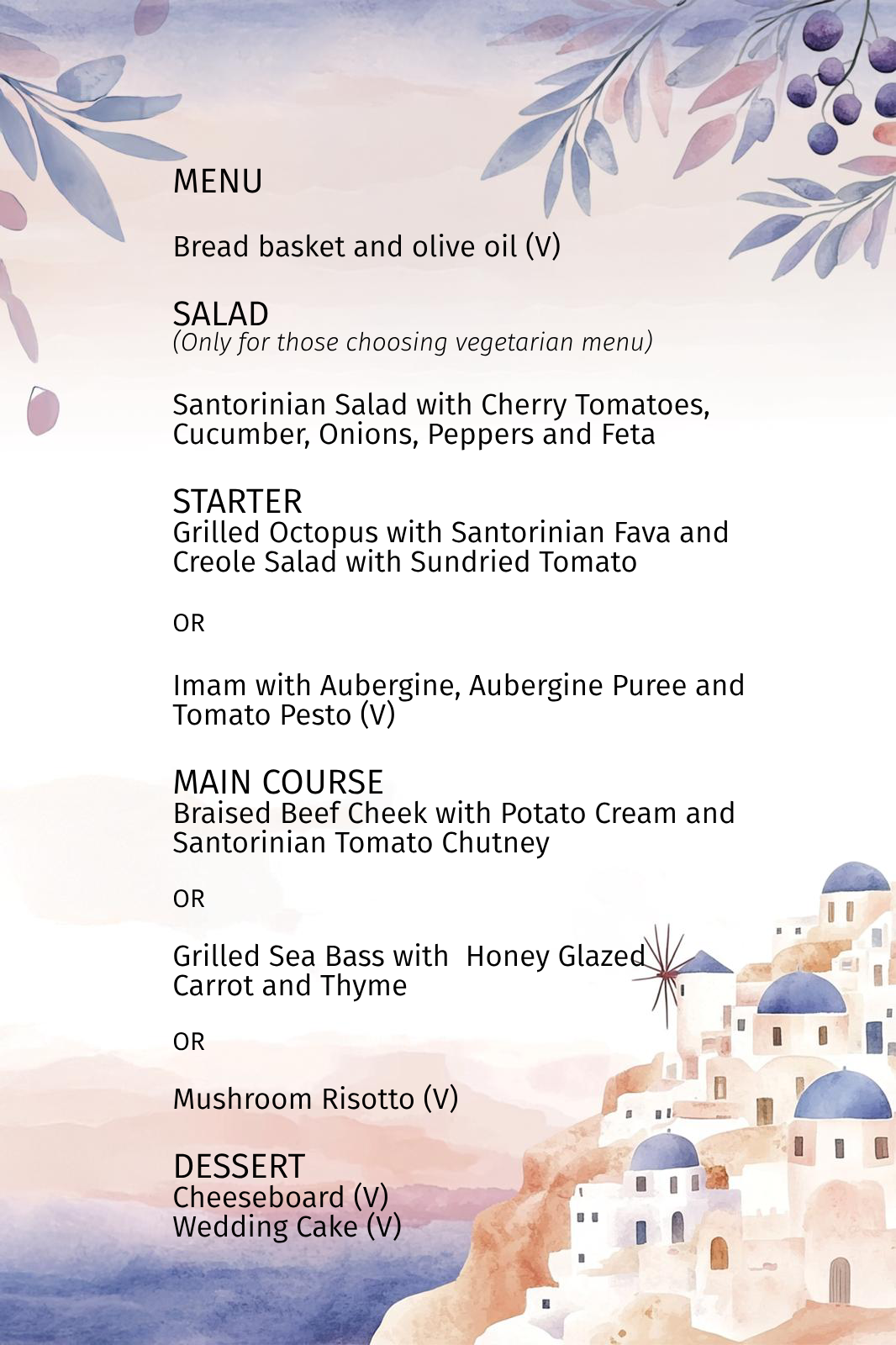 Wedding Menu